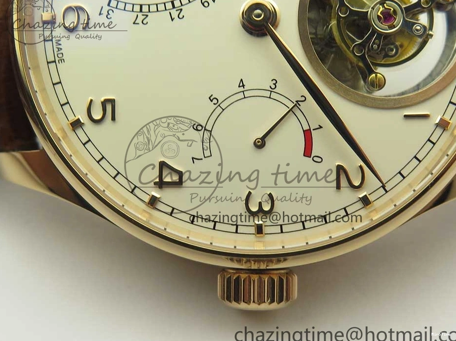 MIROTIME 0223 Portuguese Tourbillon IW504602 RG ZF Best Edition White Dial on Brown Leather Strap Stretchable 7178